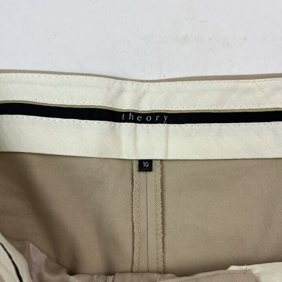 Theory Flared Leg Khaki Trousers Pants Womens Size 10 Tan Stretch - Picture 7 of 12